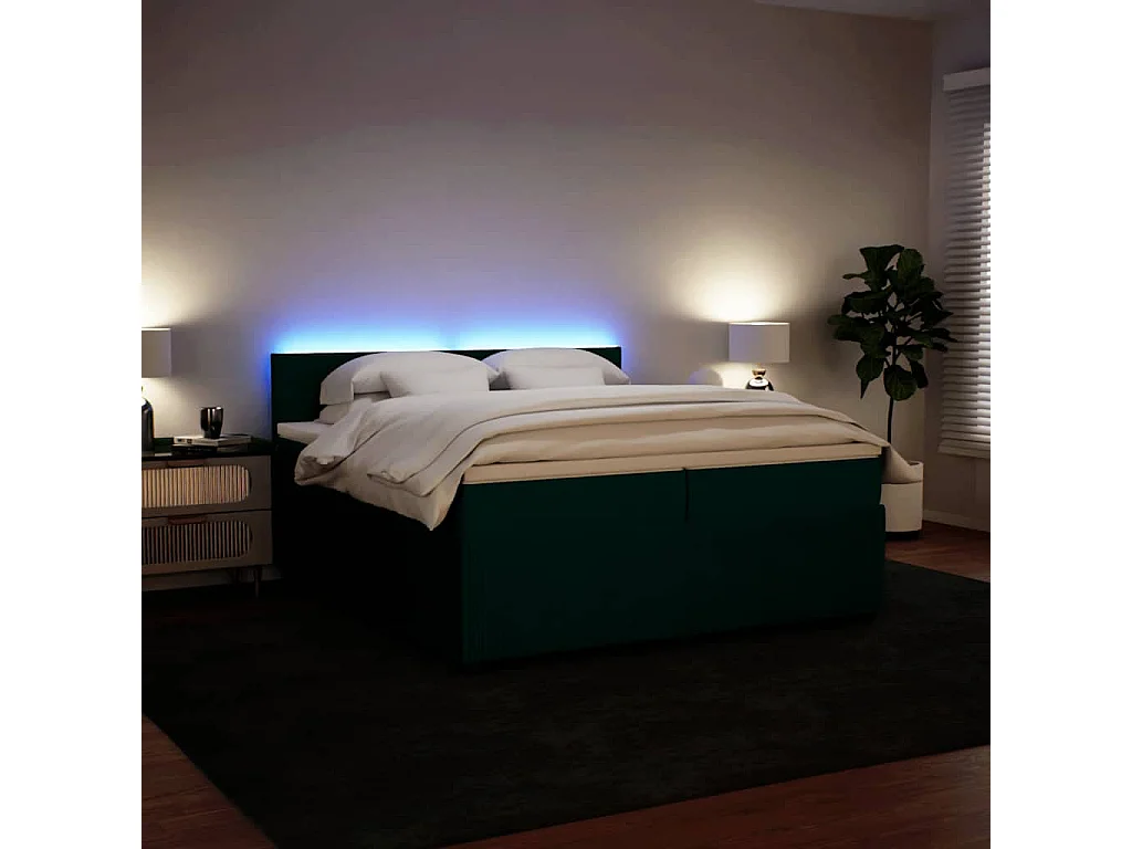 Sommier à lattes de lit et matelas Vert foncé 200x200cm Velours