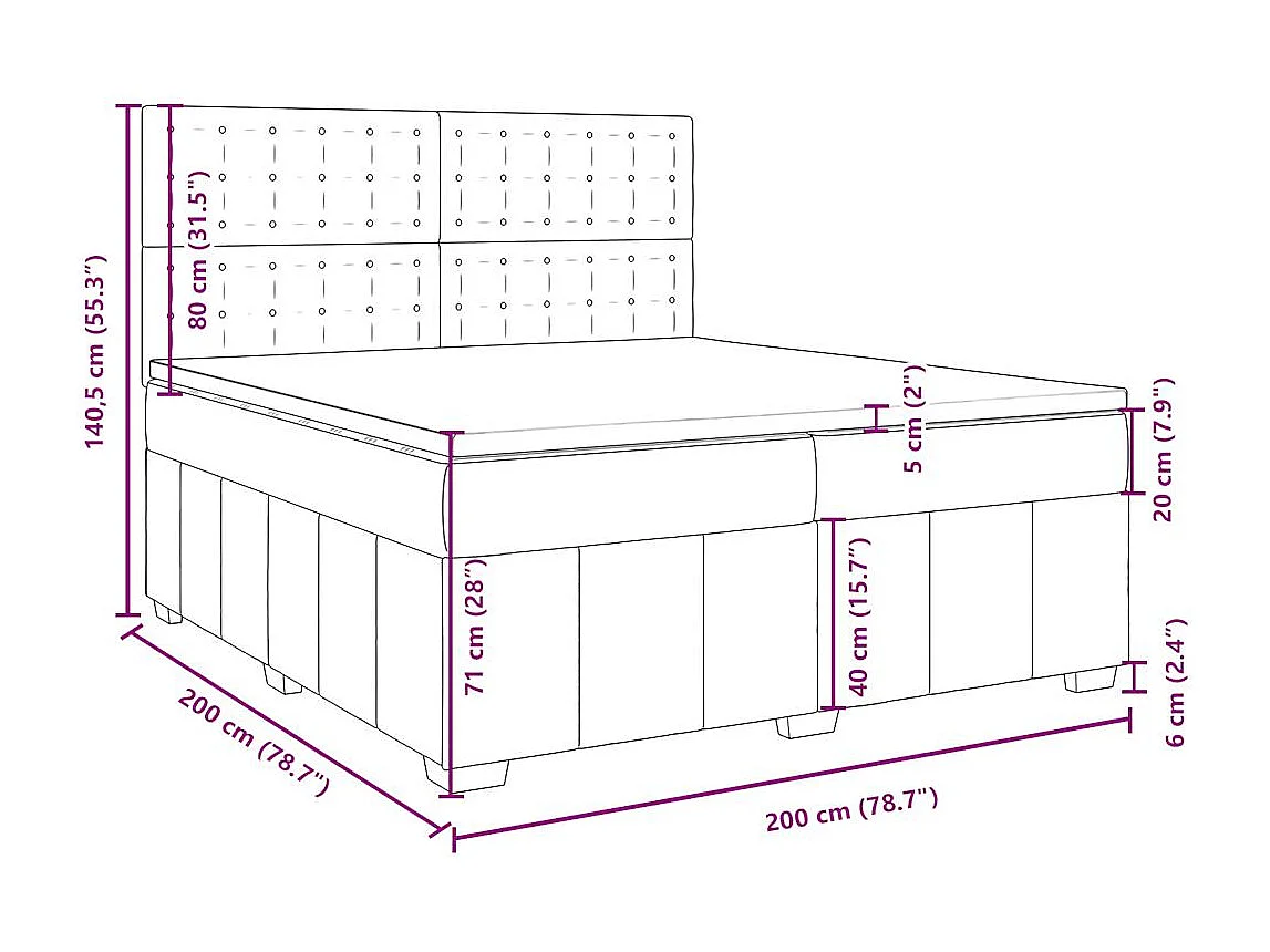Boxspringbett mit Matratze Dunkelbraun 200x200 cm Stoff