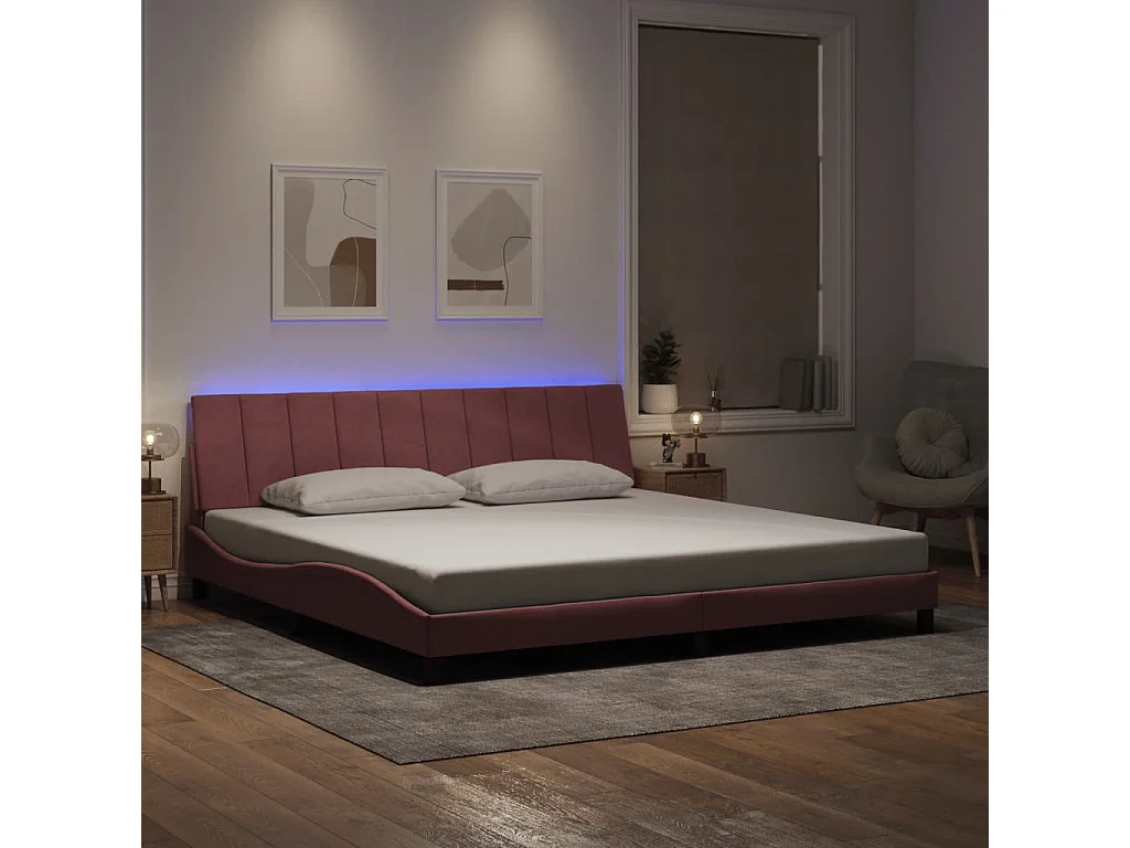 Estrutura de cama com LED sem colchão Hanko 200x200 cm veludo rosa