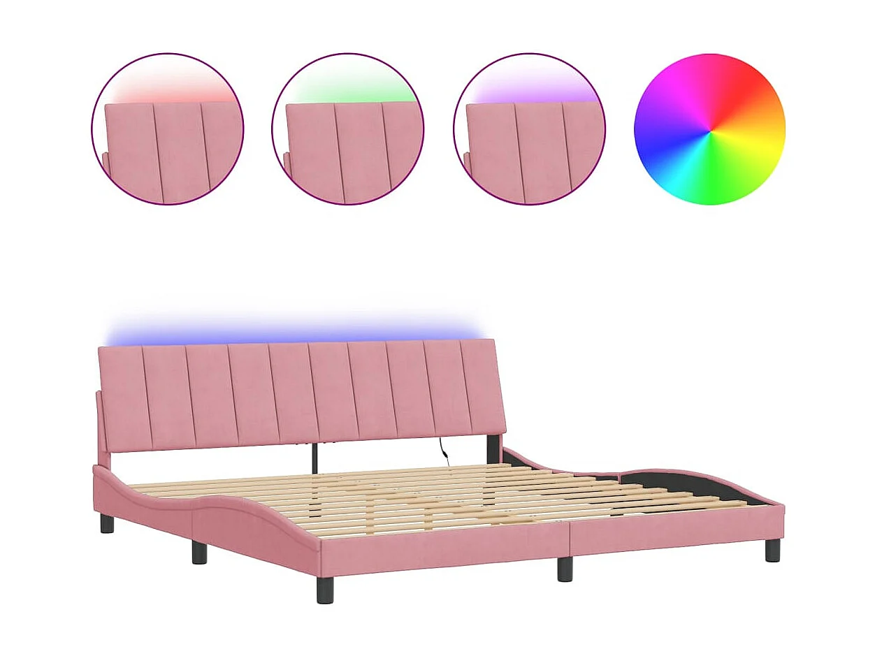 Estrutura de cama com LED sem colchão Hanko 200x200 cm veludo rosa