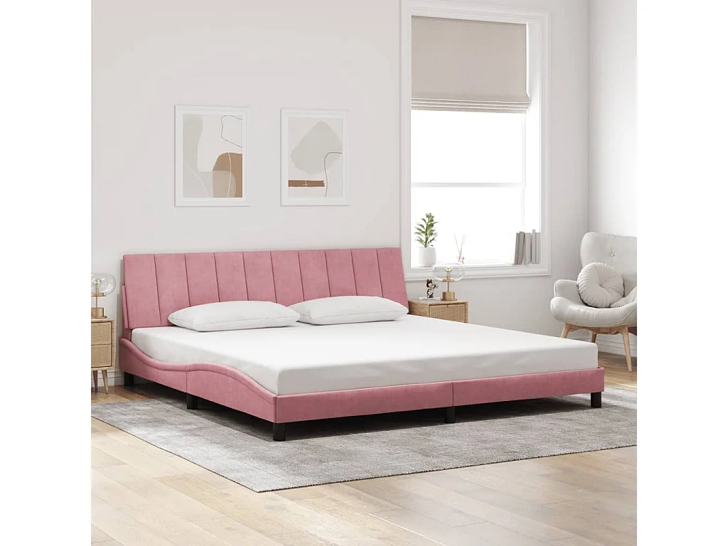 Estrutura de cama com LED sem colchão Hanko 200x200 cm veludo rosa