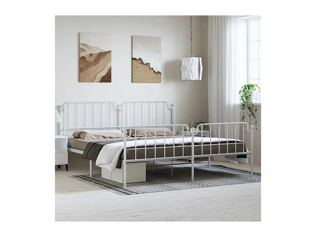 Estrutura de cama com cabeceira e pés 193x203 cm metal branco