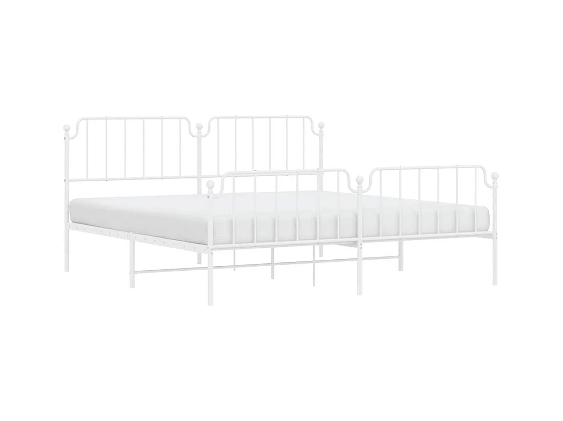 Cadre de lit métal sans matelas et pied de lit blanc 193x203 cm