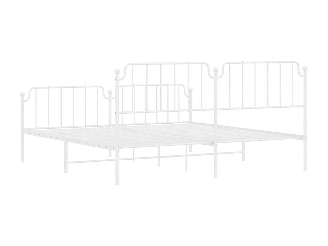 Cadre de lit métal sans matelas et pied de lit blanc 193x203 cm