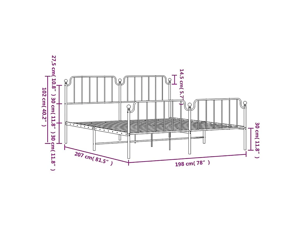 Estructura cama sin colchón con estribo metal blanco 193x203 cm