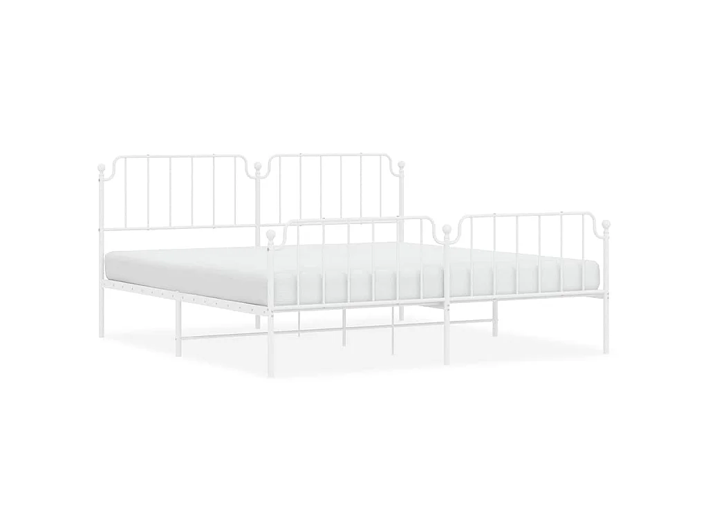 Cadre de lit métal sans matelas et pied de lit blanc 193x203 cm