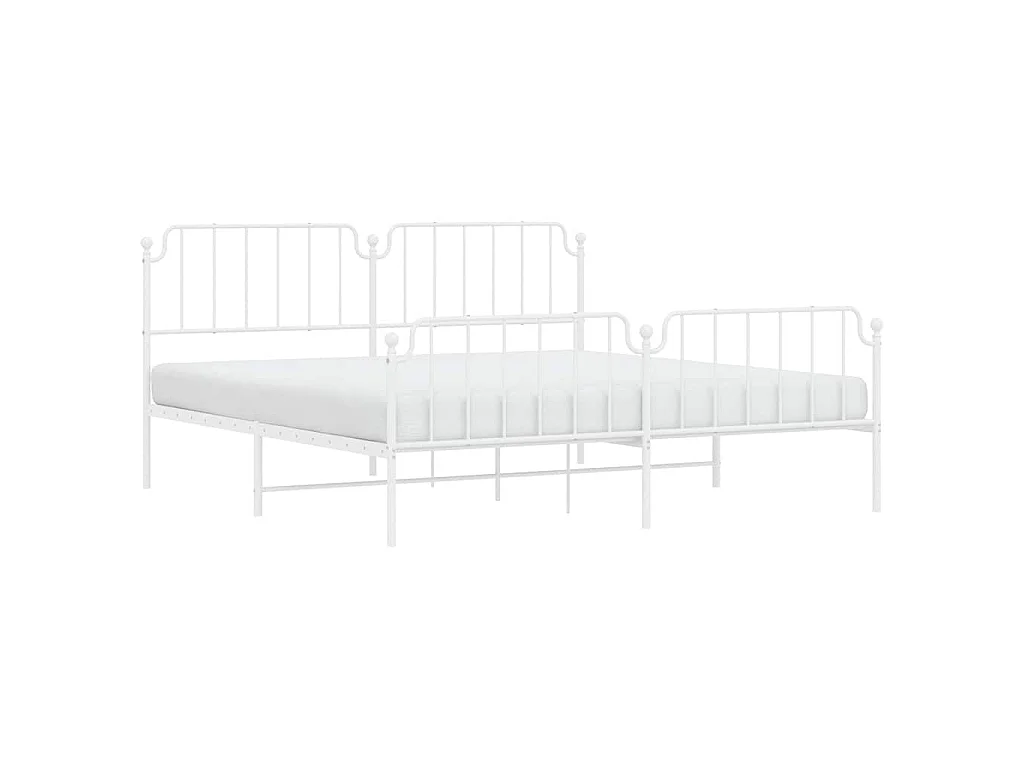 Cadre de lit métal sans matelas et pied de lit blanc 193x203 cm