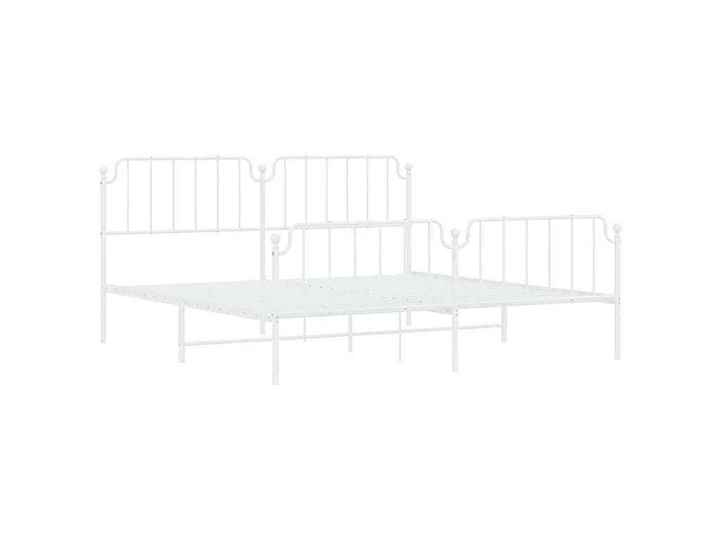 Cadre de lit métal sans matelas et pied de lit blanc 193x203 cm