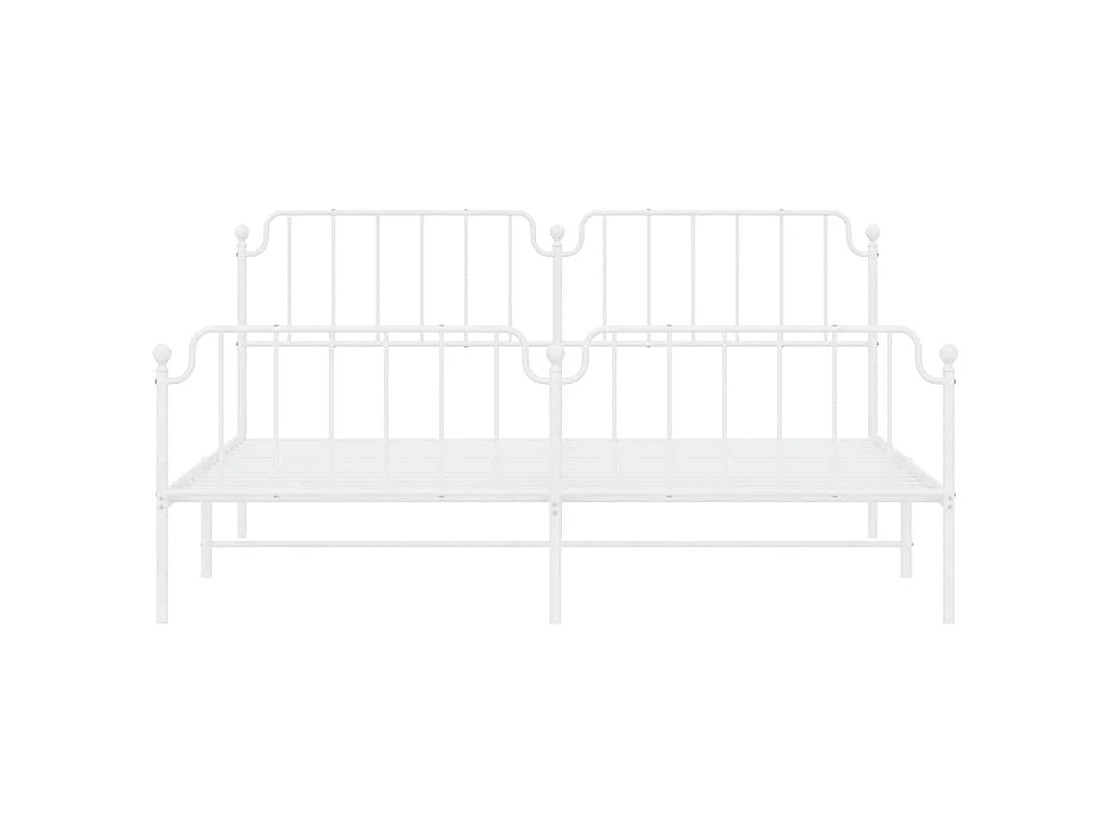 Cadre de lit métal sans matelas et pied de lit blanc 193x203 cm