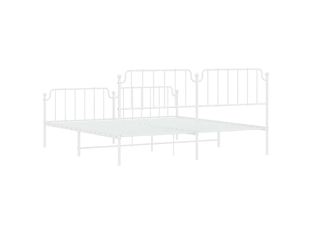 Cadre de lit métal sans matelas et pied de lit blanc 193x203 cm