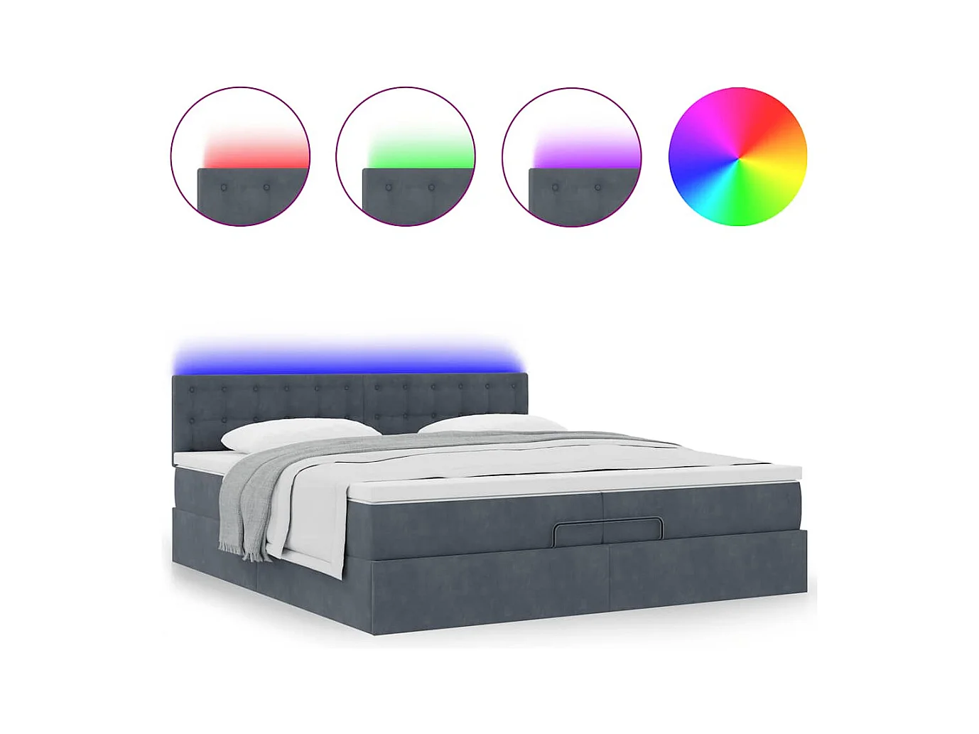 Cadre de lit ottoman avec matelas gris foncé 200x200 cm velours