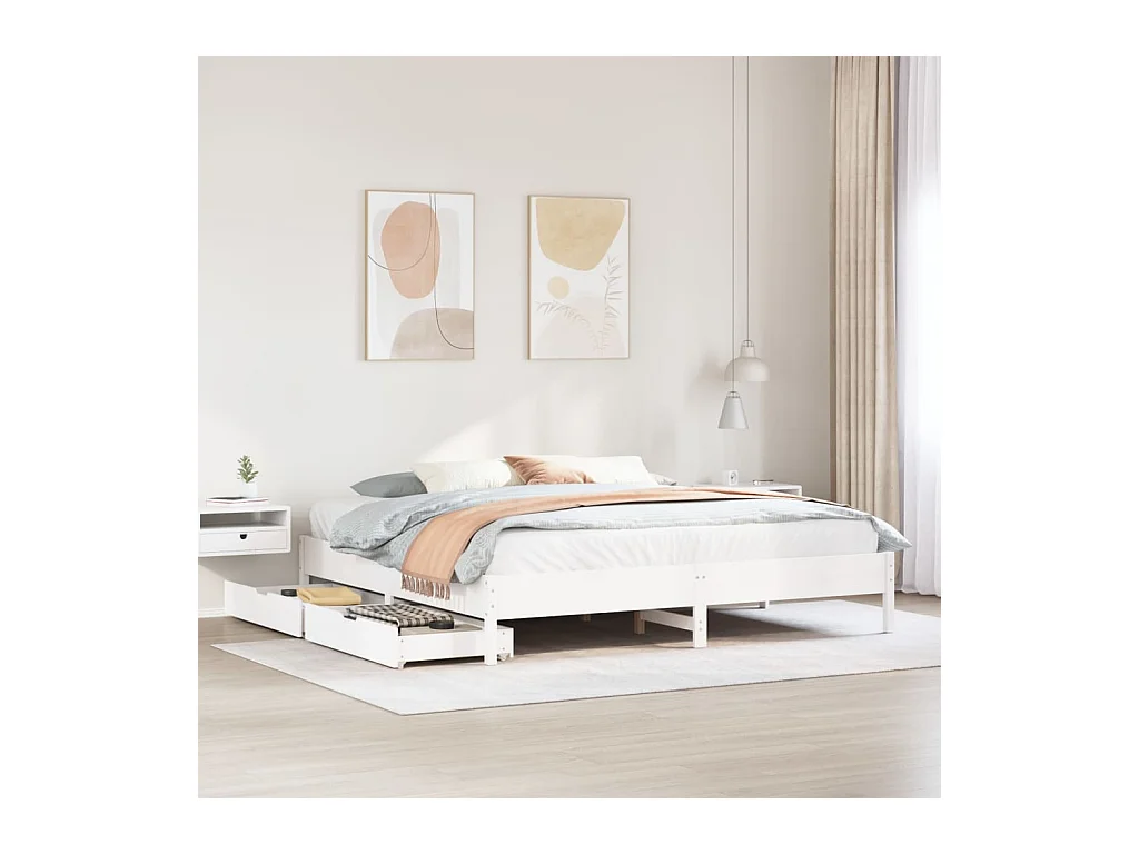 Cadre de lit sans matelas blanc 200x200 cm bois massif de pin