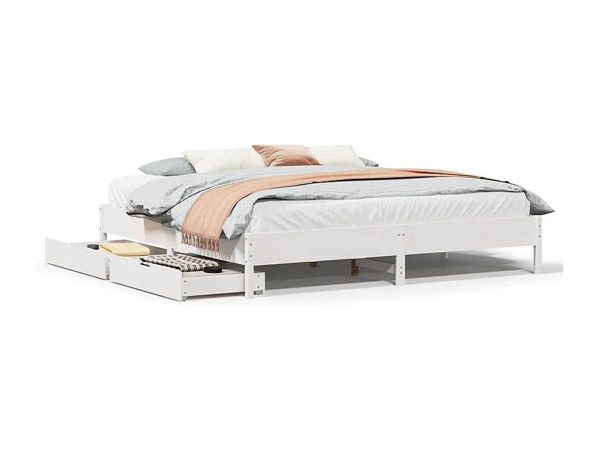 Cadre de lit sans matelas blanc 200x200 cm bois massif de pin