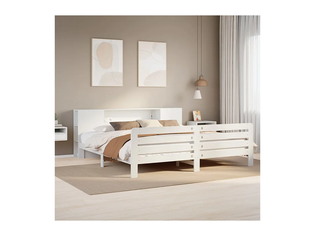 Cadre de lit sans matelas blanc 200x200 cm bois massif de pin