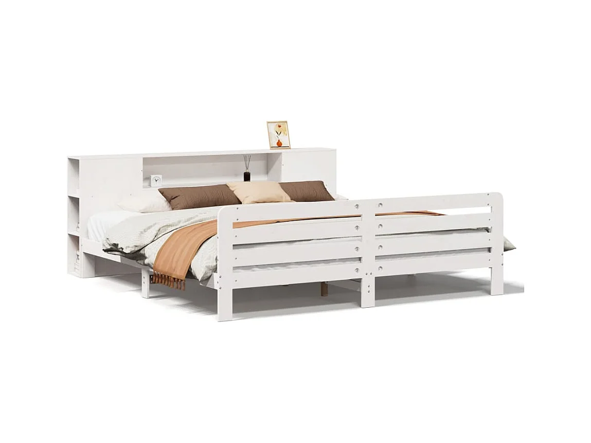 Cadre de lit sans matelas blanc 200x200 cm bois massif de pin