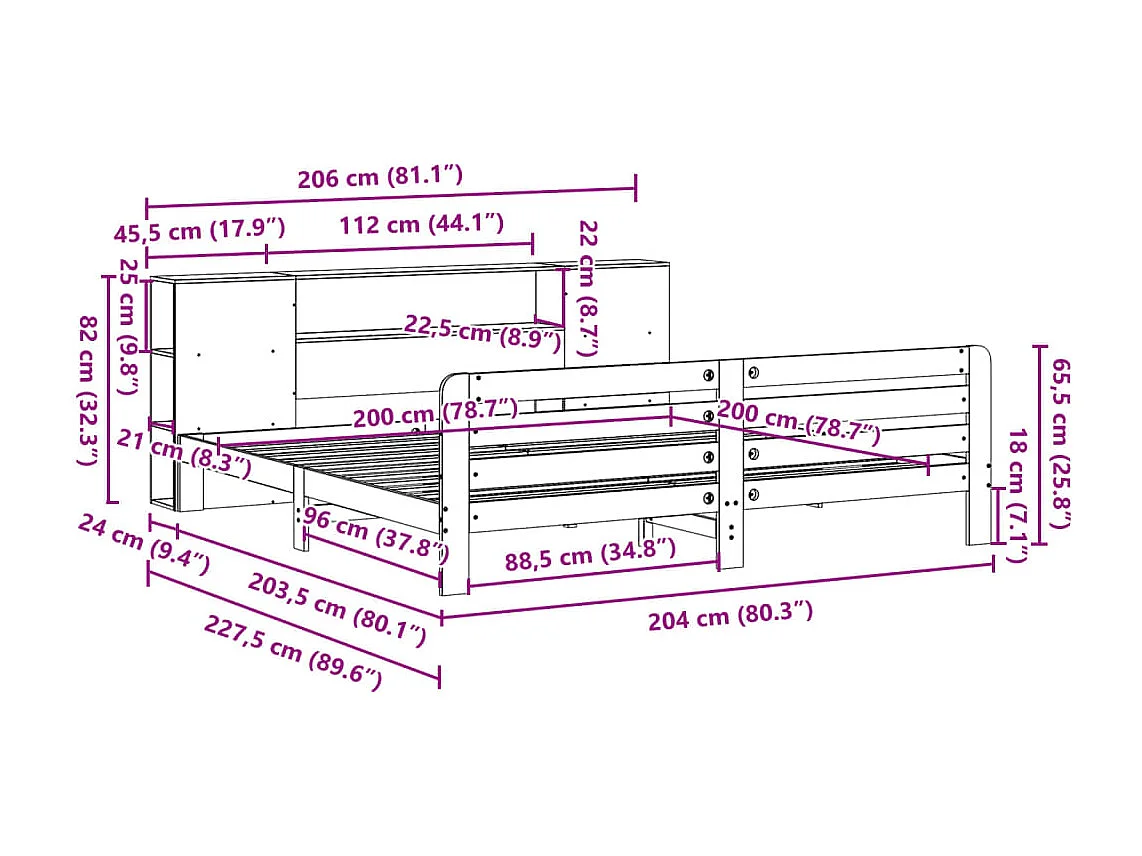 Bedframe zonder matras massief grenenhout wit 200x200 cm