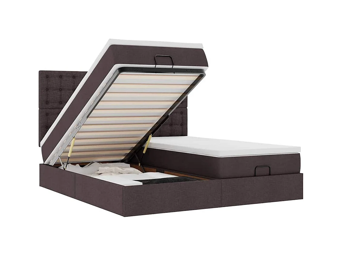 Cadre de lit ottoman avec matelas marron foncé 200x200 cm tissu