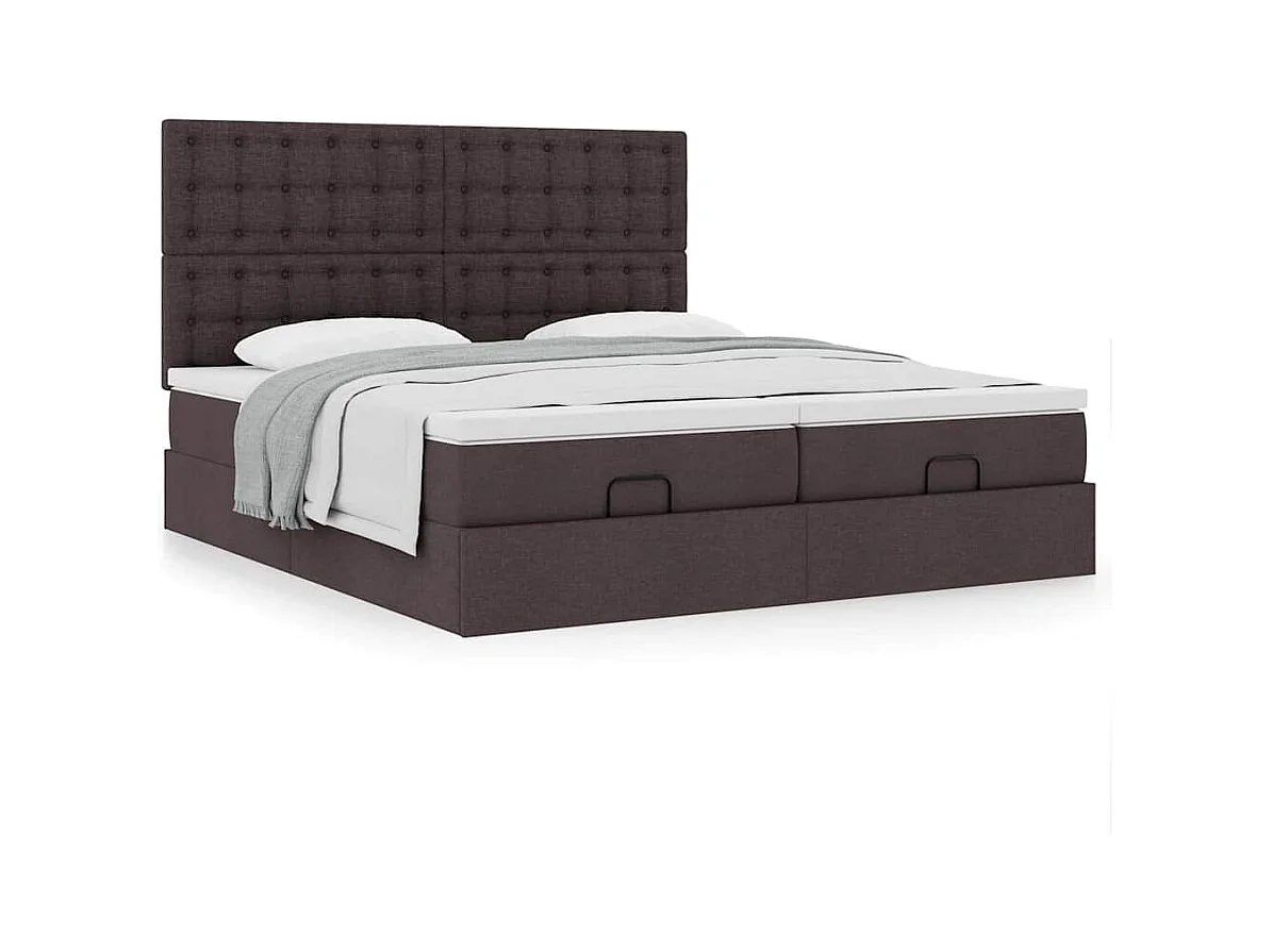 Cadre de lit ottoman avec matelas marron foncé 200x200 cm tissu