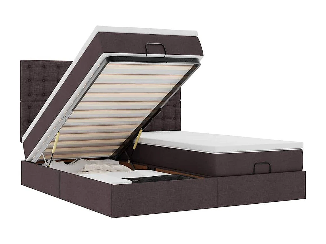 Cadre de lit ottoman avec matelas marron foncé 200x200 cm tissu