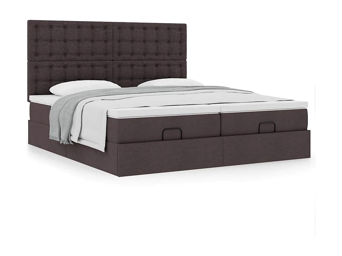 Cadre de lit ottoman avec matelas marron foncé 200x200 cm tissu