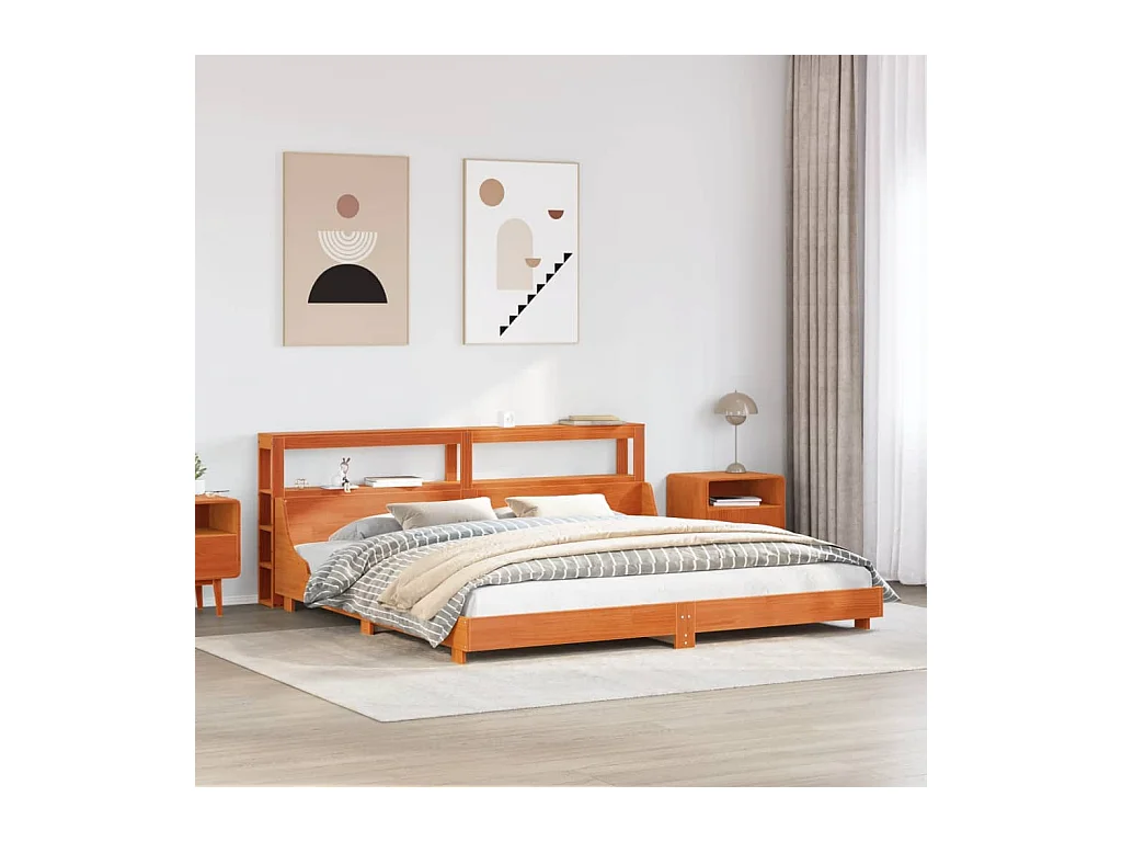 Cadre de lit sans matelas cire marron 200x200cm bois pin massif