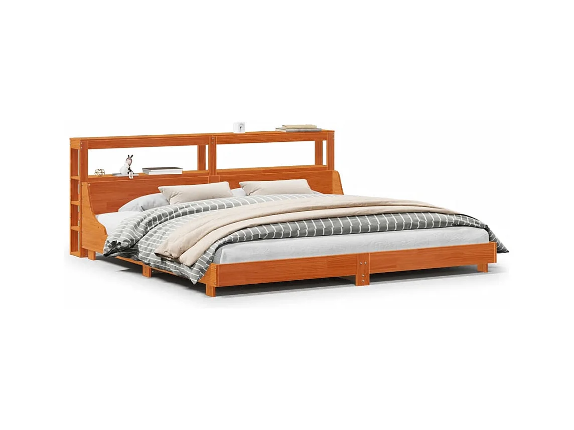 Cadre de lit sans matelas cire marron 200x200cm bois pin massif