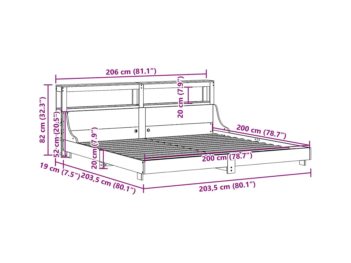 Cadre de lit sans matelas cire marron 200x200cm bois pin massif