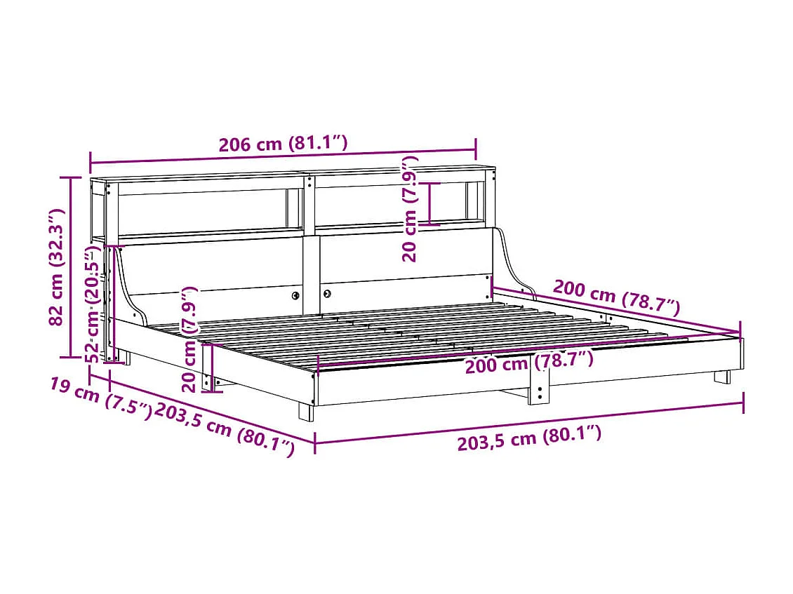 Bedframe zonder matras massief grenenhout wasbruin 200x200 cm