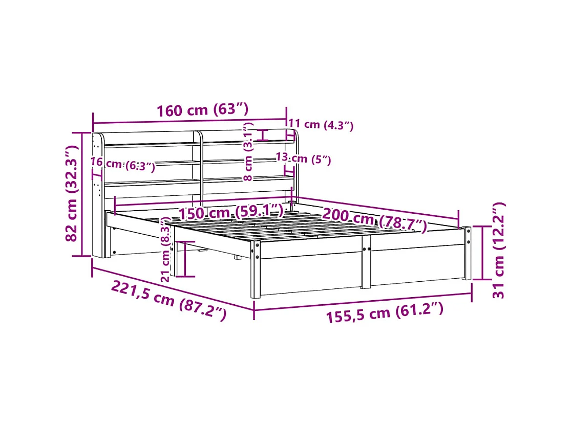 Cadre de lit avec tête de lit sans matelas blanc 150x200 cm