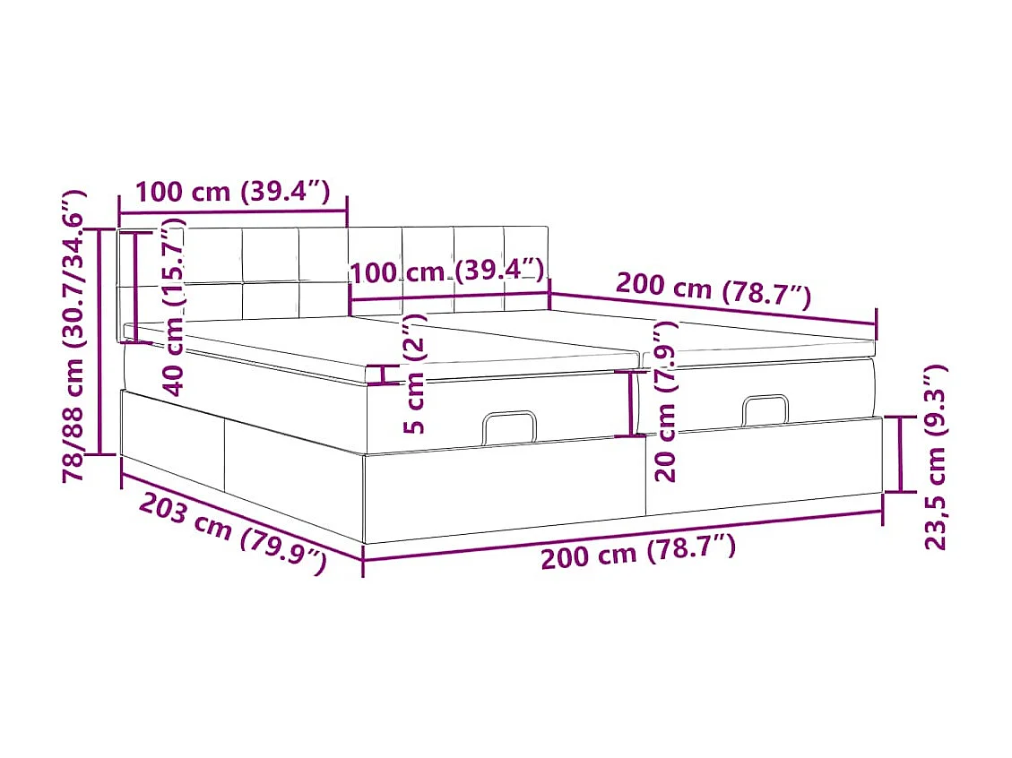 Struttura Letto Pouf con Materassi 200x200 cm in Tessuto