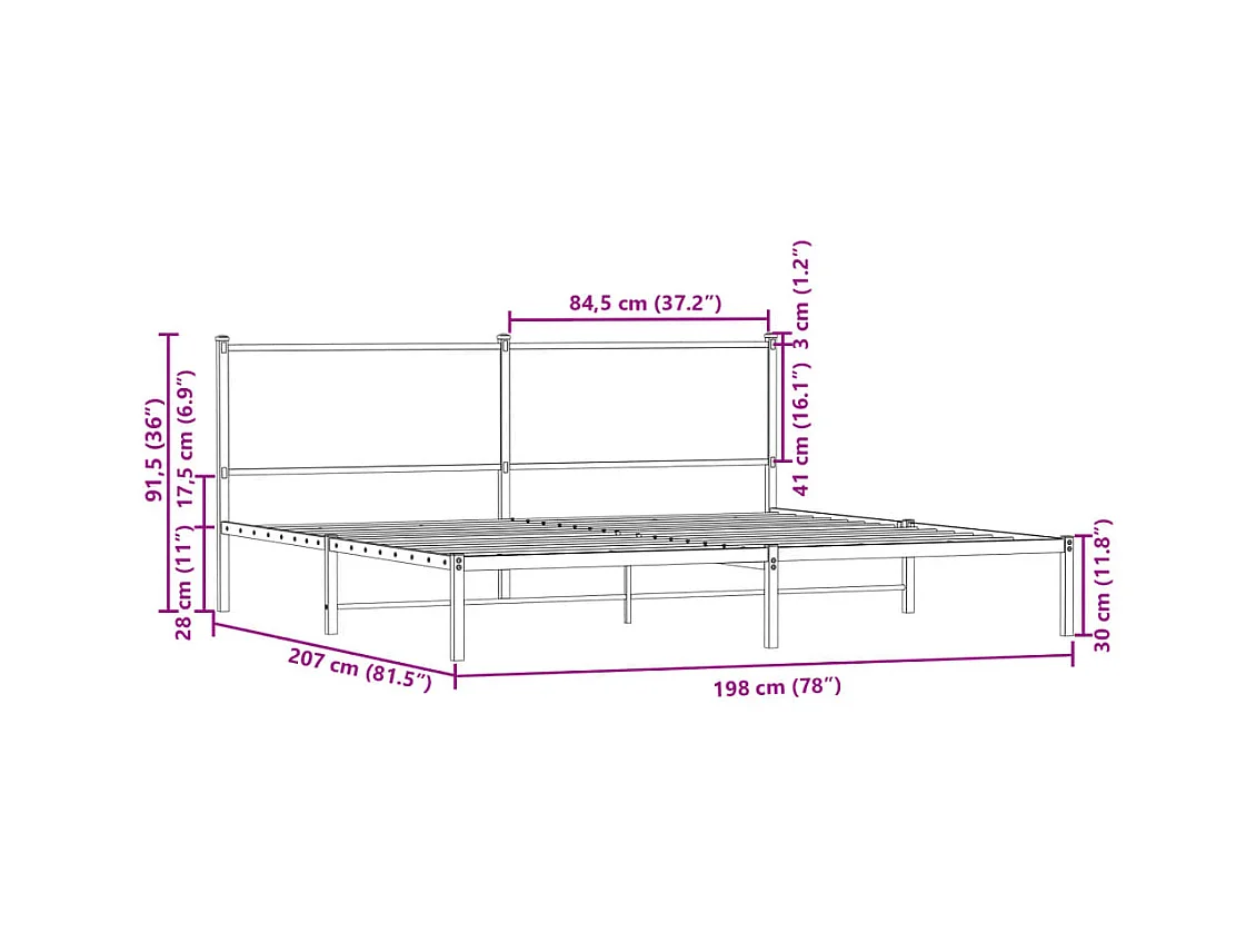 Cadre de lit en métal sans matelas chêne fumé 193x203 cm