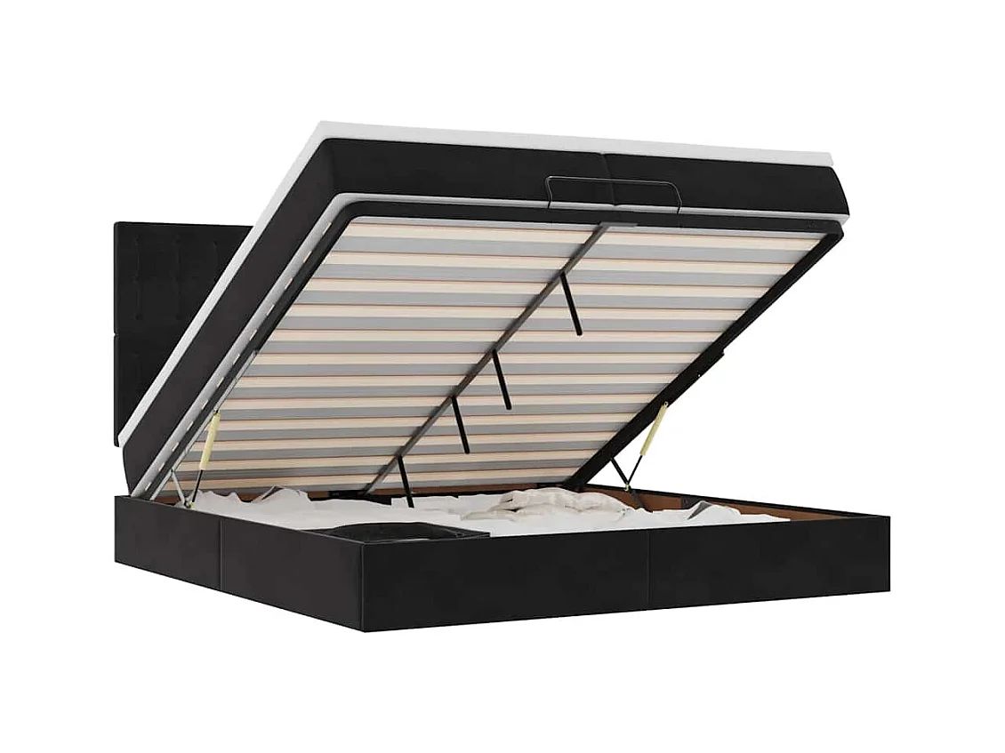 Struttura Letto Pouf con Materassi Nero 200x200 cm Velluto