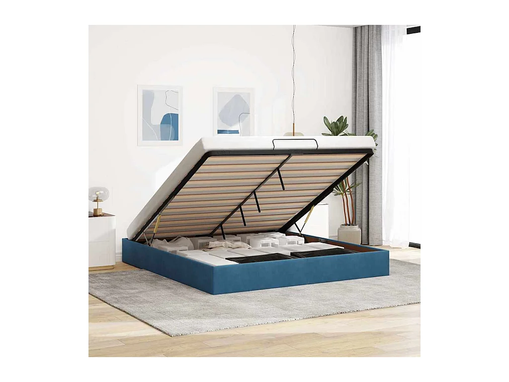 Cadre de lit ottoman sans matelas bleu foncé 200x200 cm velours
