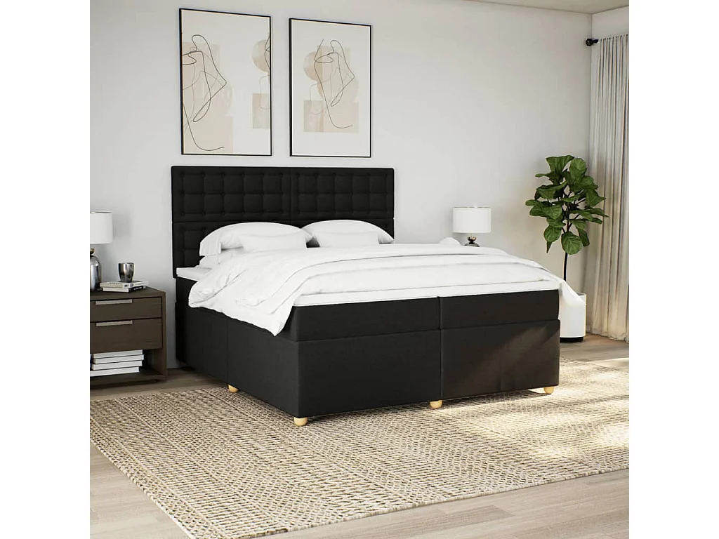 Cama com molas/colchão 200x200 cm tecido preto