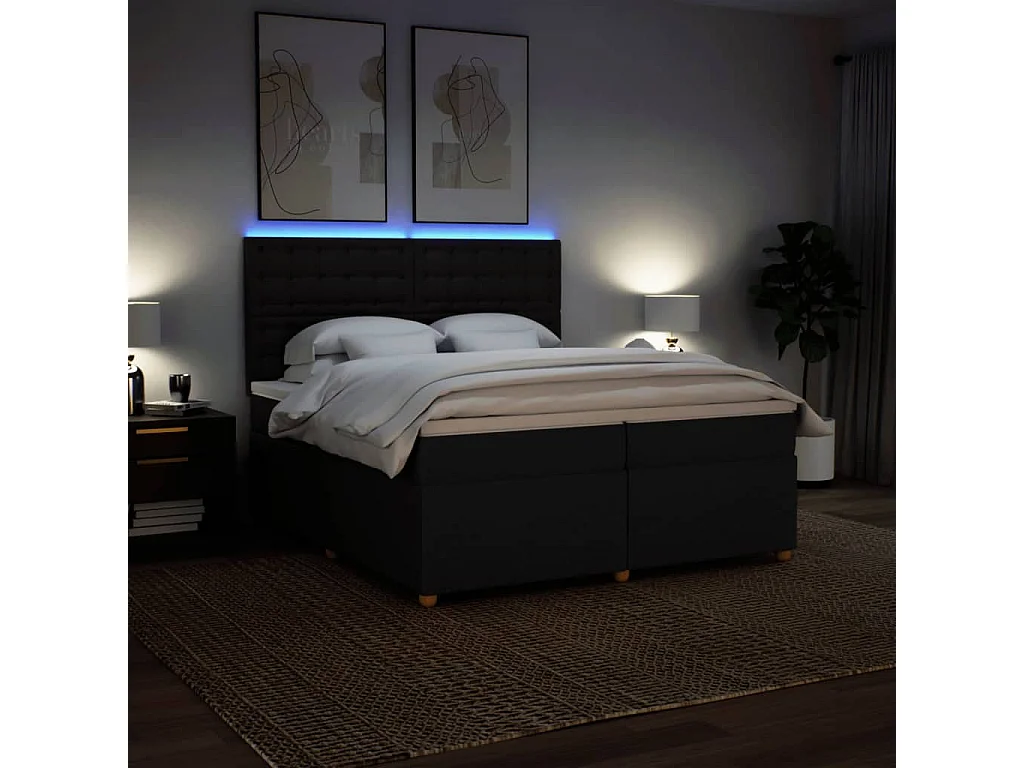 Cama com molas/colchão 200x200 cm tecido preto