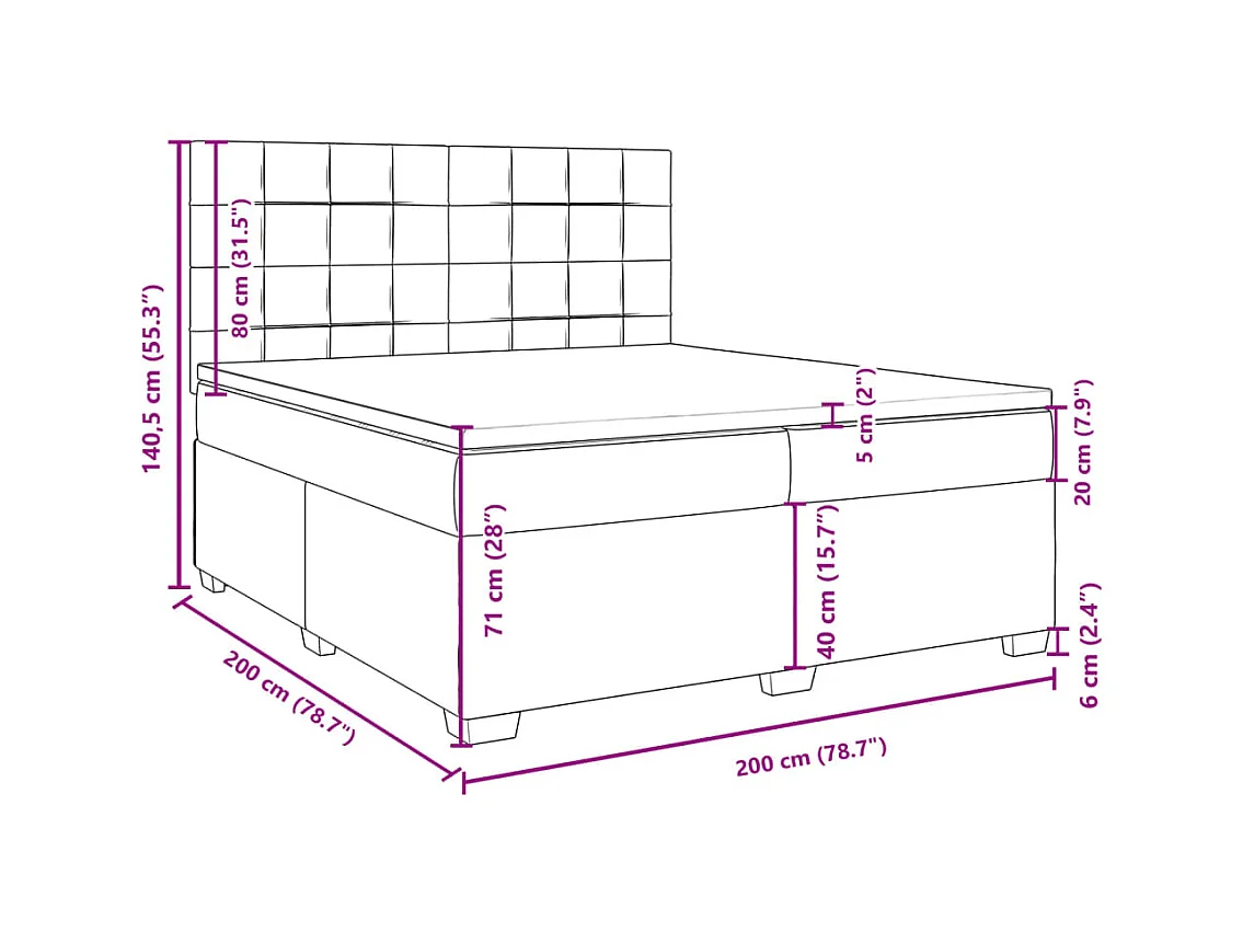 Sommier à lattes de lit avec matelas Crème 200x200 cm Tissu