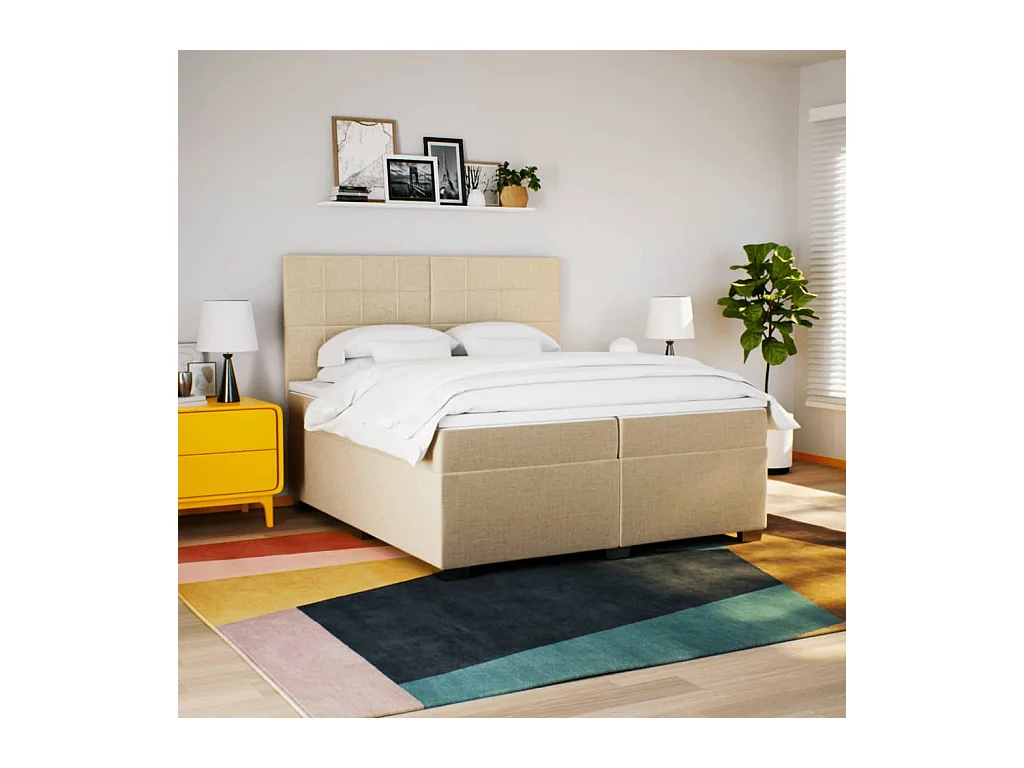 Sommier à lattes de lit avec matelas Crème 200x200 cm Tissu