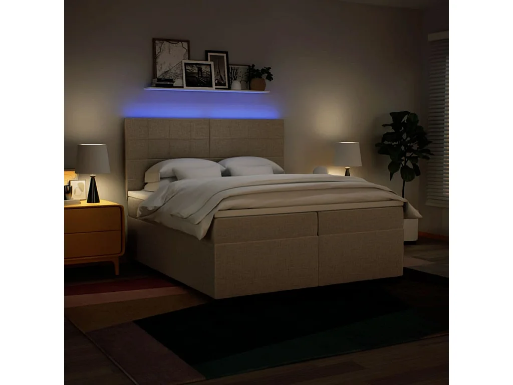 Sommier à lattes de lit avec matelas Crème 200x200 cm Tissu