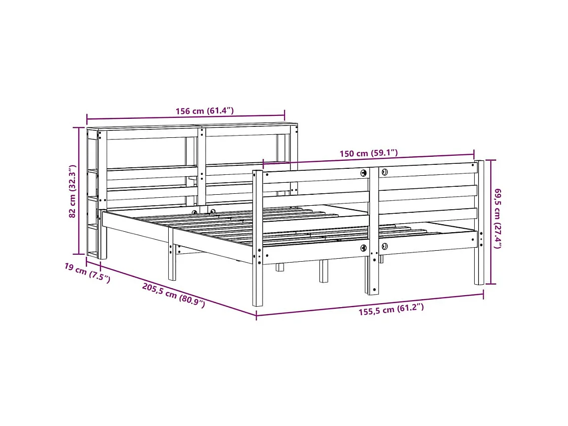 Cadre de lit sans matelas 150x200 cm bois de pin massif