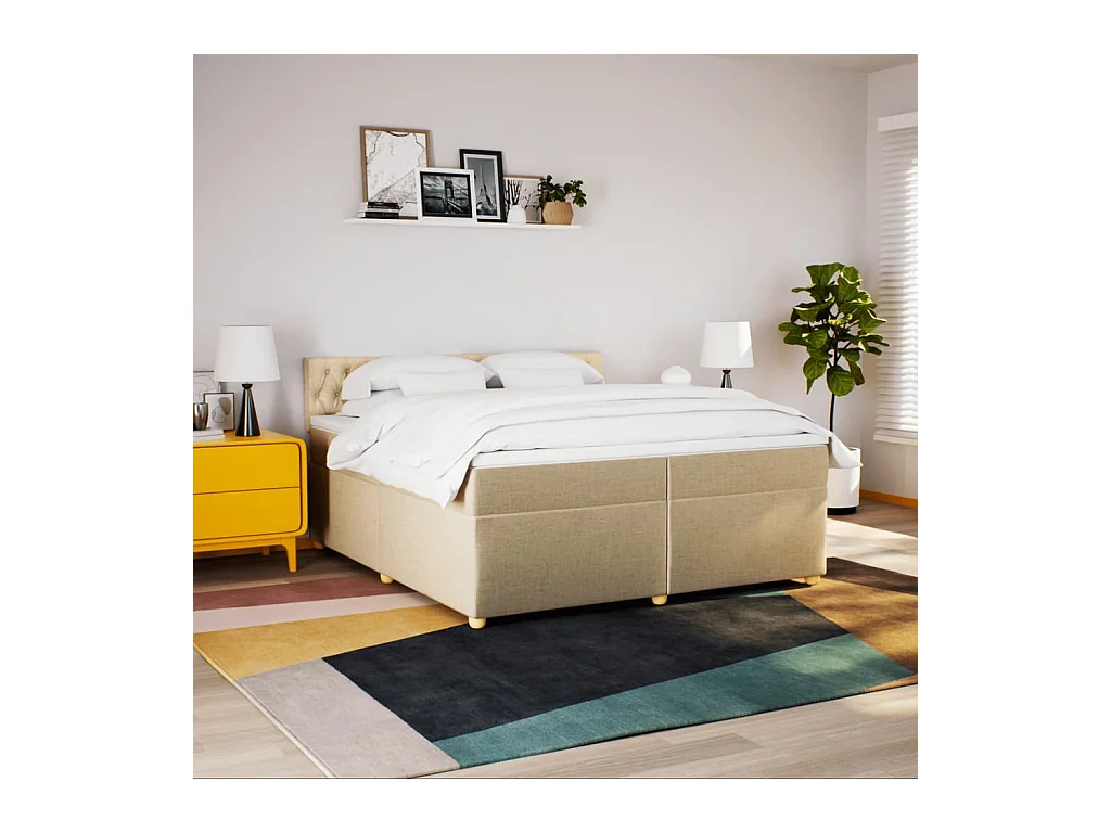 Boxspring met matras stof crèmekleurig 200x200 cm
