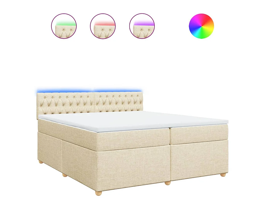 Cama box spring con colchón tela color crema 200x200 cm