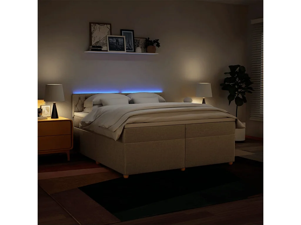 Cama box spring con colchón tela color crema 200x200 cm
