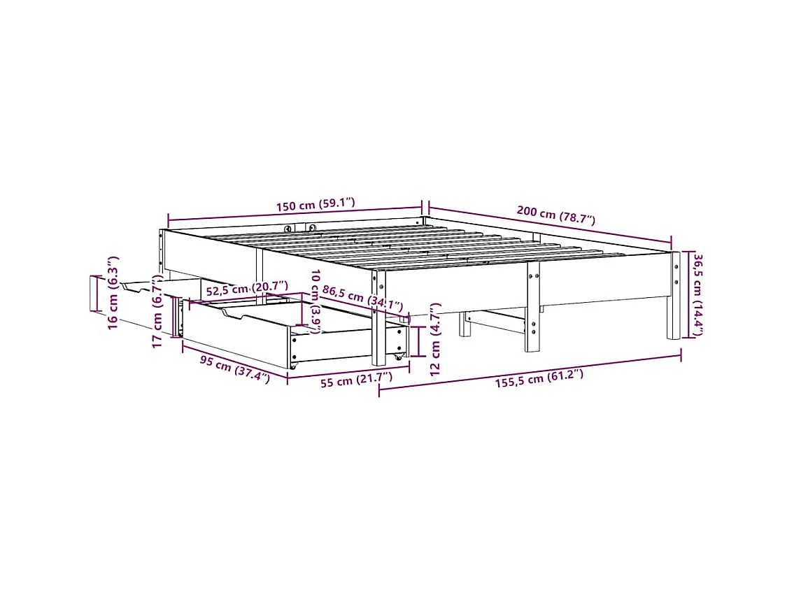 Massivholzbett ohne Matratze Weiß 150x200 cm Kiefernholz
