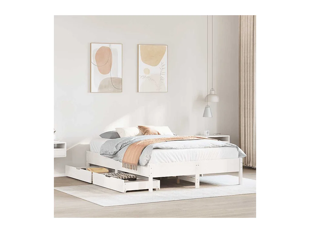 Cadre de lit sans matelas blanc 150x200 cm bois de pin massif
