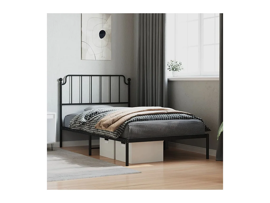 Bettgestell mit Kopfteil Metall Schwarz 107x203 cm