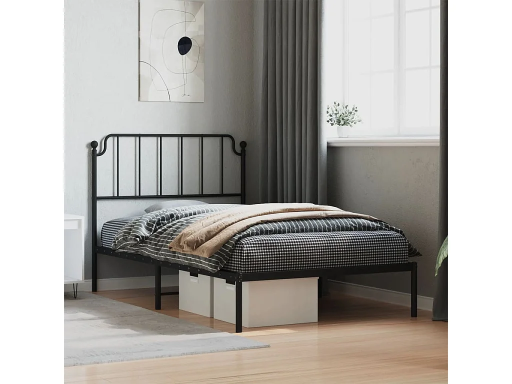 Cadre de lit métal sans matelas avec tête de lit noir 107x203cm