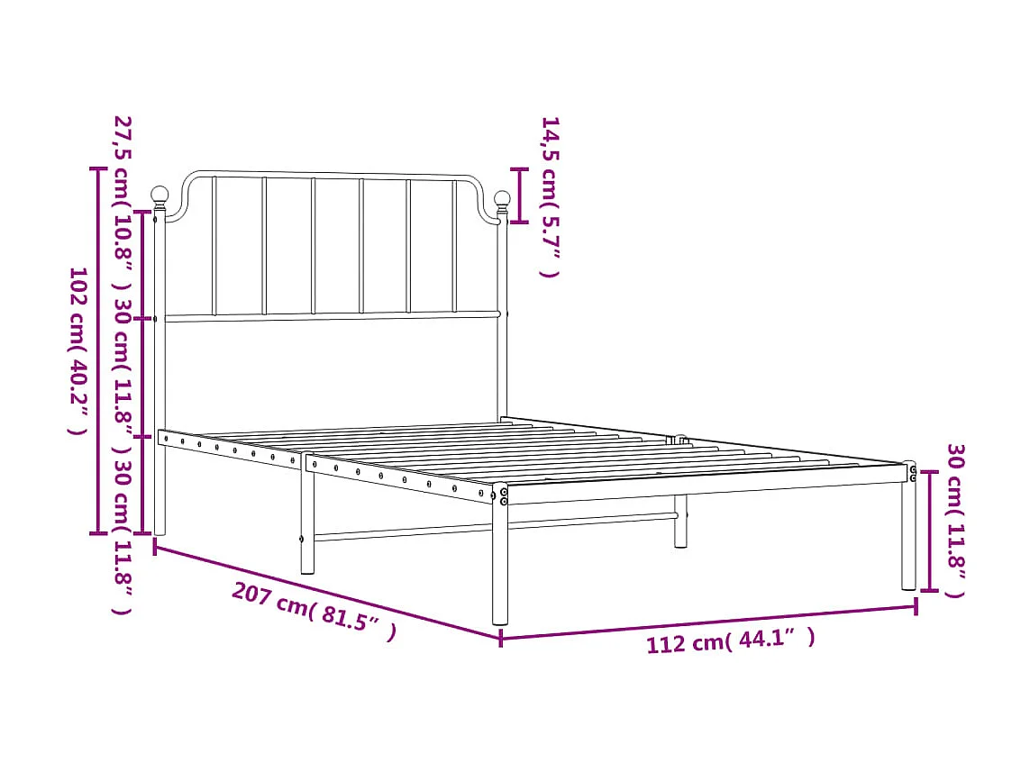 Cadre de lit métal sans matelas avec tête de lit noir 107x203cm