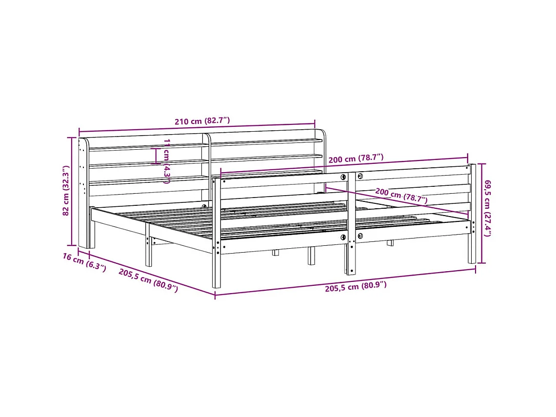 Cadre de lit avec tête de lit sans matelas blanc 200x200 cm