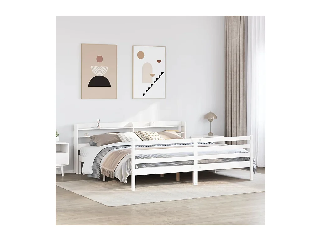 Cadre de lit avec tête de lit sans matelas blanc 200x200 cm