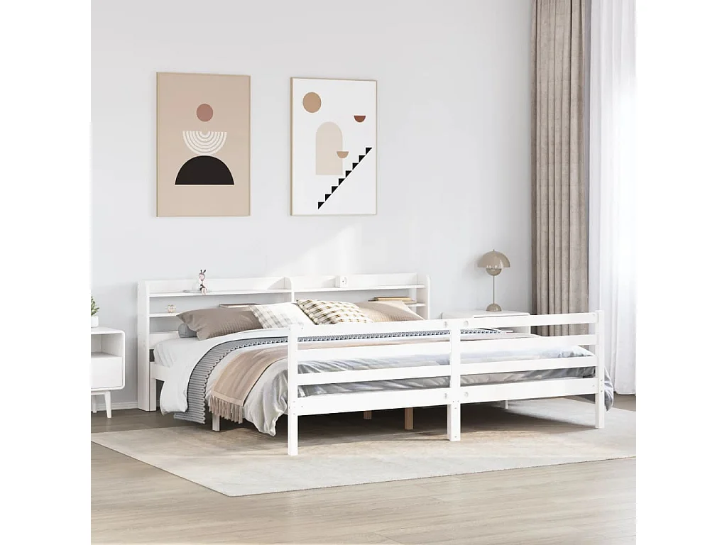 Estructura de cama con cabecero sin colchón blanco 200x200 cm